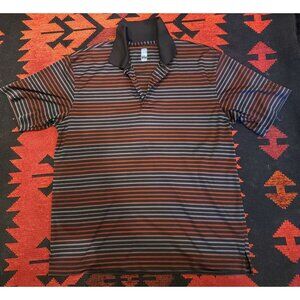 Men's XL PGA Tour Striped Polo Shirt Black & Red Short Sleeve Golf Shirt
